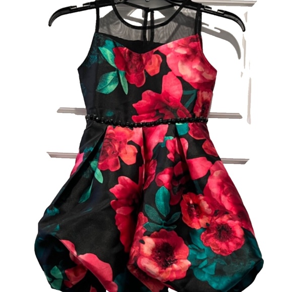 COPY - Speechless Big Girls Floral Embellished Bubble Dress, Red/Green/Black 7